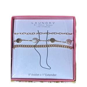Gold Tone And Pearls Ankle Bracelet 9” With 1” Extender - 10” Total By Laundry